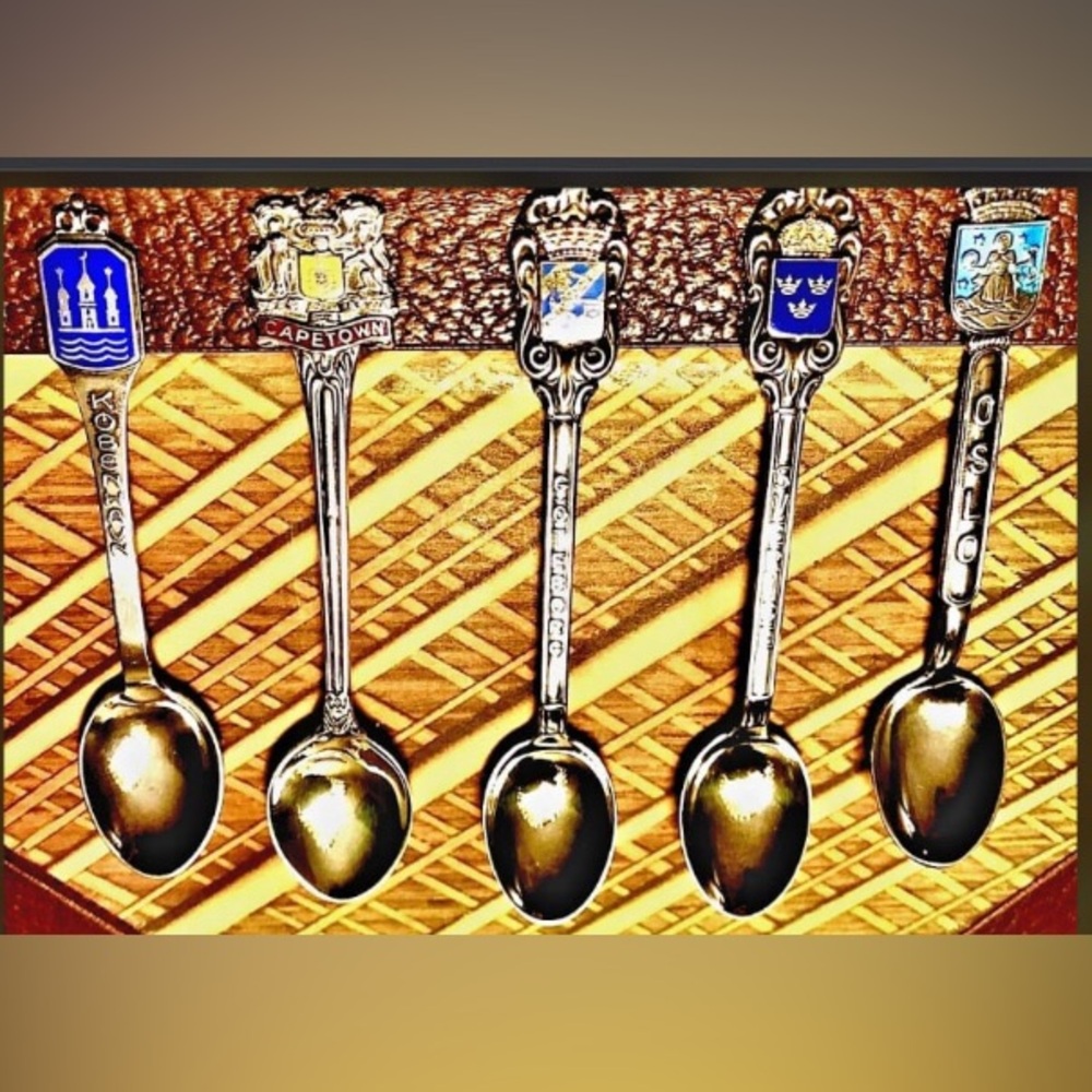 5 Vintage Sterling Silver Souvenir Spoons Bermuda South Africa Norway 2 Sweden